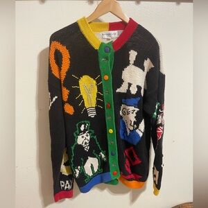 Vintage The eagles eye MONOPOLY knit kitsch niche grandma cardigan sweater
